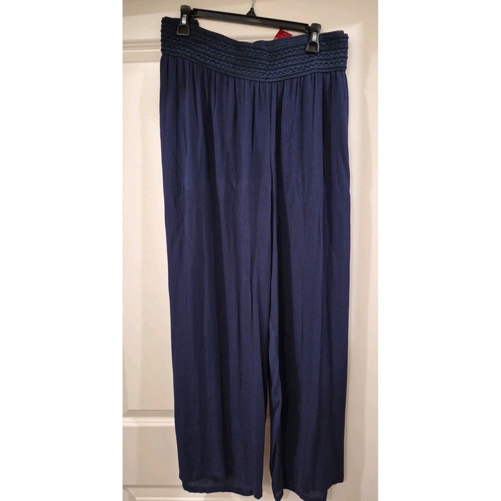 Avenue BOHO Gauze Blue Elastic Waistband Wide Leg Pants Women's Sz 30 32 NWT